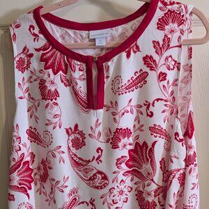 Liz Claiborne Womes SIze xl Red and White Paisley Sleeveless Blouse